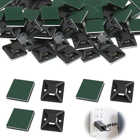 Packung mit 100 selbstklebenden Kabelbinderbasen, selbstklebende Kabelbinderbasen, schwarze Kabelbinderhalterungen, selbstklebende Kabelbinderbasen für Kunststoff-Kabelbinder (25 mm x 25 mm) (1/5)