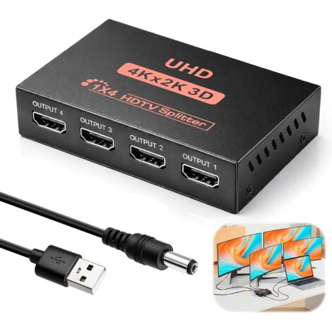 Splitter 1 Input 4 Outputs 4K Splitter 4 Ports 3D 1080P Duplicate Mirror Screen Support for PC Laptop HDTV Projector DVD Player Projectors Box PS4 PS3 Blu-Ray STB (1/5)