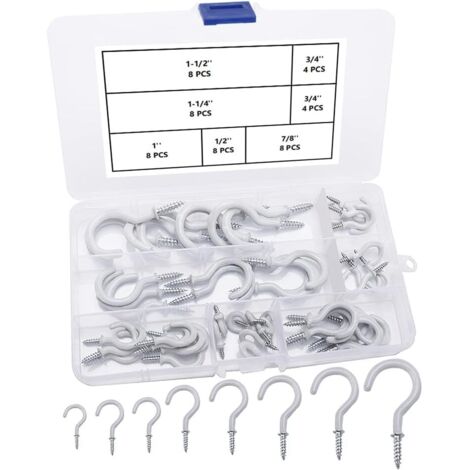 48 Pieces Screw Hooks Ceiling Screw Hooks Ceiling Hooks Vinyl Coated Ceiling Screw Hooks 6 Sizes - White (1/5)