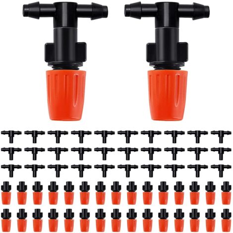 30 Pieces Spray Nozzle Tee Joints Mist Watering T Joints T Type Atomizing Nozzle, Mist Watering T Joints for Flower Beds, with Tee Joints, Orange (1/5)