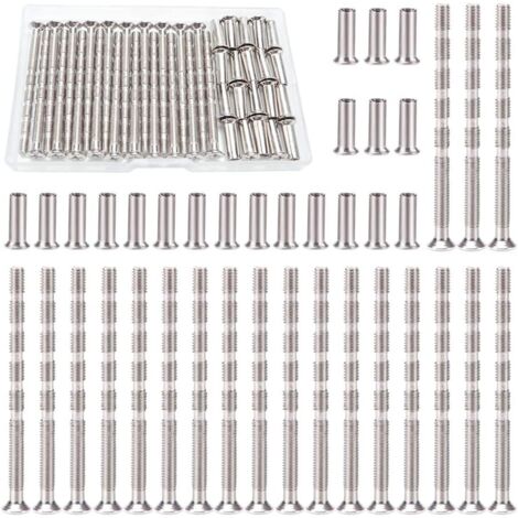 20 x M4 Door Handle Screws, Connection Screws with Bolt Kit, Connection Bolts and Sleeve, Nickel Plated Furniture Link for Patches, Door Handle, Cabinet, Drawers (1/5)