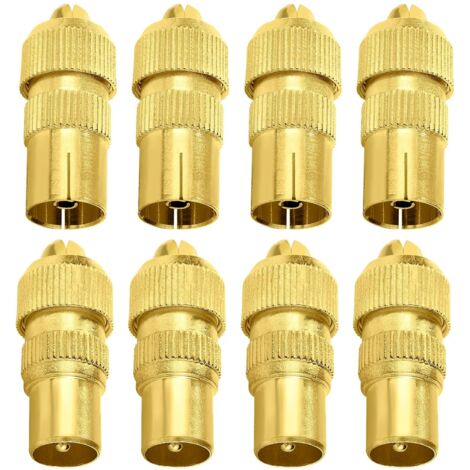 4 Sets Antenna Connectors, Female and Male Adapter Coaxial Cable Connectors for TV Aerial Coaxial Cable, RF Cable TV Antenna Connector Socket, Gold (1/5)