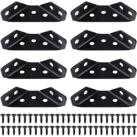 8 Pieces Thickness 1.5 mm Stainless Steel Corner Connectors Trapezoidal Corner Brackets with 50 Screws for Wooden Furniture Shelves Tables Chairs Small Black (1/5)