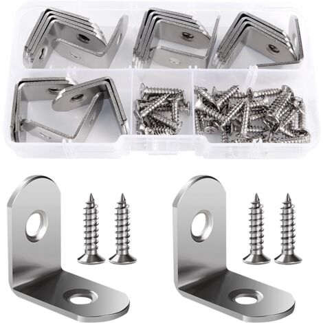 20 Pieces 25 x 25 x 16 x 2 mm Stainless Steel 90 Degree L-Shaped Corner Bracket, Bracket Bracket, Right Angle Bracket, with 40 Pieces Screws, for Wood Furniture Cupboard (1/5)