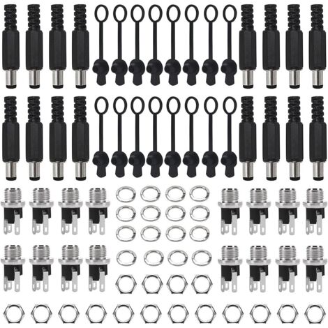 80 Pieces DC Solder Connectors Adaptors 5.5 x 2.1 mm & 5.5 x 2.5 mm Male Jack + Female Sockets with Rubber Cap for Audio/Video/Phone/CCTV (1/5)