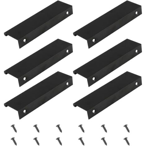 6 x Black Kitchen Cabinet Handles Invisible Hole Spacing Hidden Aluminium Cabinet Handle with 12 Modern Design Screws for Drawer and Cabinet, Smooth Edges & Reinforced Screws, Easy to Install