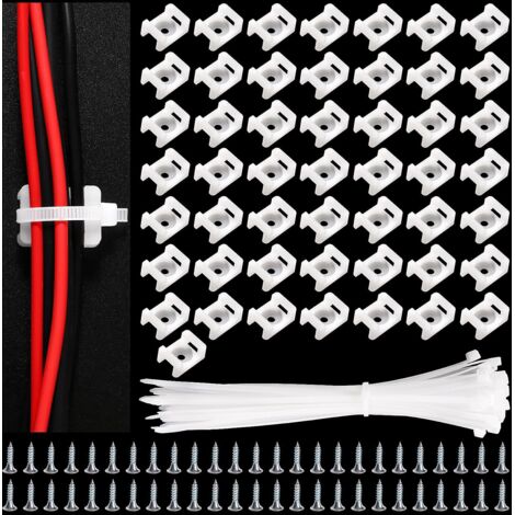 50 Sets 22.3 x 15.9 mm Saddle Type Cable Ties, Saddle Type Cable Holder, with M3.5 Screws and Cable Ties, for Wire Management, White (1/5)