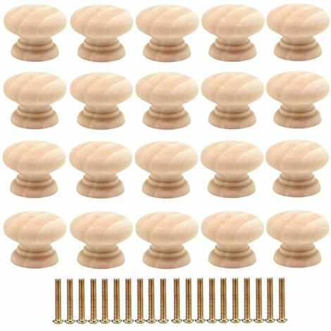 Lot de 20 Boutons de Tiroir Ronds de 35mm en Bois - Poignées pour Portes d'Armoires avec Vis (1/4)