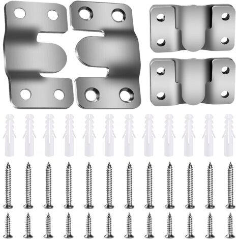 6 Pieces Recessed Mounting Brackets, Stainless Steel Wall Hardware Loop, Recessed Photo Frame, Wall Hanger, with 24 Screws, Silver 54 x 30 mm (1/5)