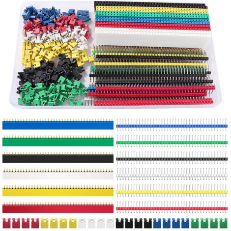 348 Pieces Color Pin Header Kit, 40 Pin Male and Female Connector 2.54mm Single Row, 2.54mm Jumper Caps Circuit Jumper Cap, PCB Board Pin Header Connector Strip (1/5)