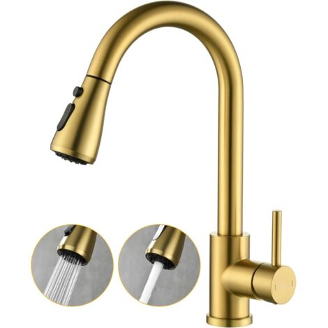 Ausziehbare Küchenarmatur, Hochdruck-Küchenmischer mit ausziehbarer Brause – Küchenmischer mit 3 Funktionen, 360° schwenkbar, Küchenarmatur mit zwei Funktionen (1/5)