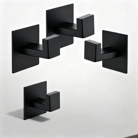 4er-Set schwarze Edelstahl-Klebehaken – Wandmontage für Küchentücher, Whiteboards oder Badezimmerhandtücher – Starke, bohrfreie Montage – Ideal für dauerhaften Halt (1/5)