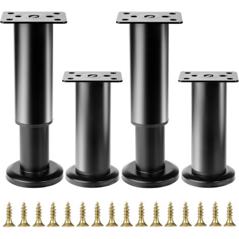 4 Pcs Pied de Meuble Reglable 12-18 cm, Pied Meuble Reglable, Pieds de Table de Nivellement pour Meubles, Pieds de Meubles Réglables en Hauteur Noirs pour Chaises Lit Canapé Placard Armoires