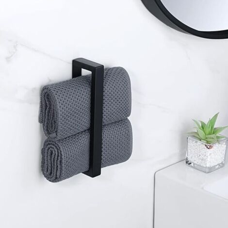 Anneaux porte-serviettes noirs de salle de bain (rectangulaires 24,5 cm), anneaux porte-serviettes muraux en acier inoxydable