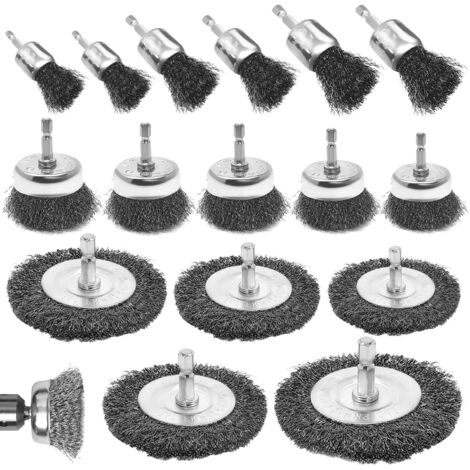 16 Pièces Brosse Metal Métallique pour Perceuse, 6 mm Brosse Abrasive Metallique pour Perceuse, Tige Hexagonale Brosse Metal, pour Meuleuse, L'éLimination de La Rouille, Corrosion, Peintur