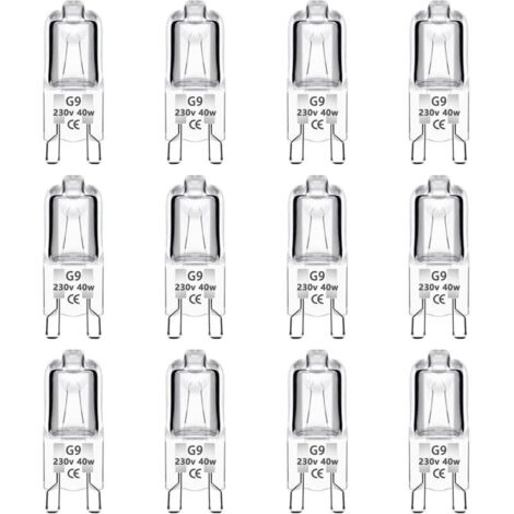 Lot de 12 ampoules halogènes G9 40 W 230 V à intensité variable, blanc chaud, sans scintillement, pour fours, suspensions, éclairage paysager et éclairage d'armoire. (1/5)