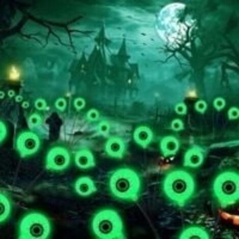 2 Pièces Deco Halloween Exterieur Solaire, 6 LED Vertes Lumières Solaires d'halloween Globe Oculaire, Étanche IP65, Decoration Halloween Exterieur pour Cour/Jardin/Pelouse/Décor de Fête [Energy Class