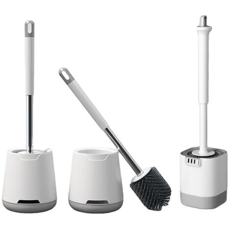 Brosse WC Silicone - Brosse Toilette et Supports, Anti-goutte, Antibactérienne, Balai WC Ventilée, Séchage Rapide sans Odeur, Balayette WC Montage Mural/au Sol, Salle de Bain et WC, Blanc