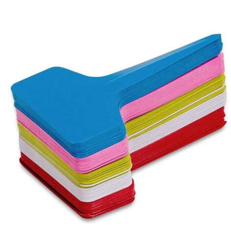 Étiquettes de jardin colorées, réutilisables et imperméables - 100 marqueurs de plantes en plastique en forme de T (6 x 10 cm) - Couleurs assorties aléatoires (1/5)