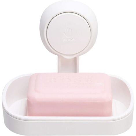 Porte-Savon à Succion pour Salle de Bain, Capacité Max 5 KG, Barre de Savon pour Douche, Montage Mural, sans perçage, Porte-Savon Amovible en Plastique avec Drainage, Porte-éponge - Blanc