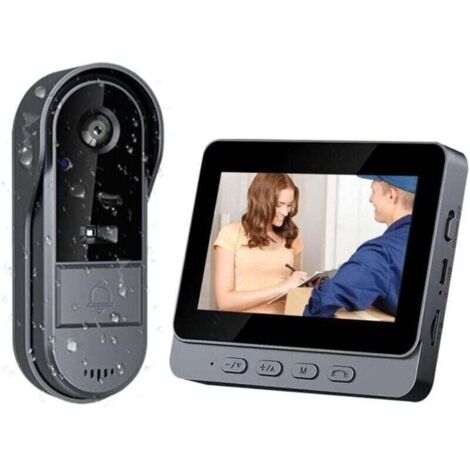Sonnette Sans Fil Exterieur Etanche 1080P Sonnette Sans Fil Avec Camera avec écran IPS de 4.3 Visiophone Sans Fil IP65 étanche Caméra HD 170° Interphone Vision Nocturne Infrarouge Audio Bidirec