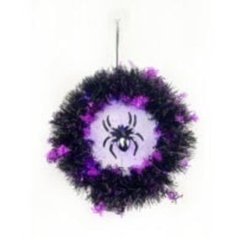 Couronne de porte d'Halloween avec lumières, couronne d'araignée décorative d'Halloween avec lumières violettes, décorations d'Halloween pour l'extérieur, l'intérieur et les fenêtres.