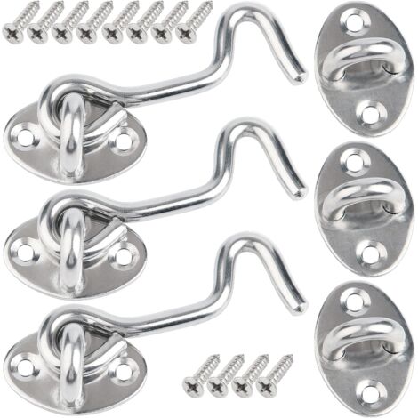 Crochet Porte, 3 Pcs 7.5cm Loquet Porte Exterieur,Crochet Fermeture Porte,Crochet Cabine en Acier Inoxydable,Verrou de Porte Interieure Avec Vis de Montage,Targette de Porte Pour Fenêtre,Grange