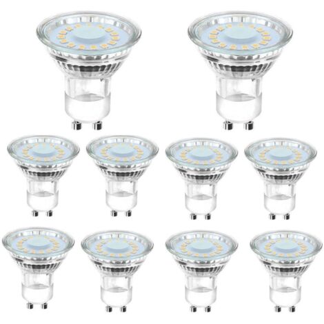 10 ampoules LED GU10 équivalentes à une ampoule halogène de 50 W, 4 W, éclairage blanc lumière du jour 6500 K, faisceau coudé à 120°. (1/5)