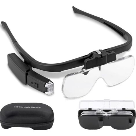 Loupe bandeau, nouv version loupe bandeau LED rechargeable loupe casque mains libres charge USB avec lumière et 3 lentilles détachables (1,5X-2,5X) pour la lecture, etc.