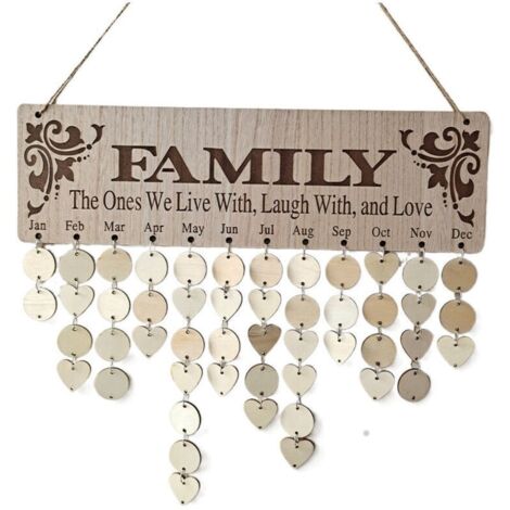 Calendrier Rappel d'anniversaire Plaque de panneau de suspension murale, avec ornements en bois Tranches de bois non finies 50 disques en bois PCS, artisanat en bois bricolage pour les amis en bois