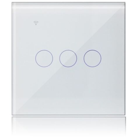 Intelligent Interrupteur Connecté 3 Gang 1 Voies Compatible avec Alexa, WiFi Interrupteur Tactile Panneau en Verre Blanc avec Fonction de Minuterie, Tuya/Smart Life App Contrôle