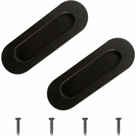 Poignées d'armoire, 2 poignées de porte coulissante encastrées à chasse d'eau en acier inoxydable noir, ovale, pour armoires de tiroir