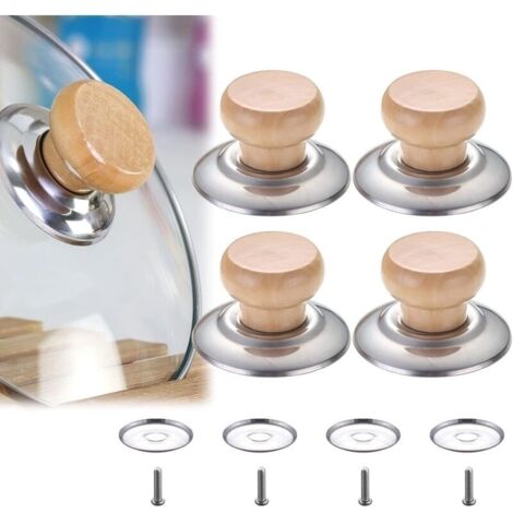 Bouton Poignée De Couvercle en Bois, Boutons Universels de Rechange, Boutons Couvercle, Ustensiles de Cuisine Remplacement Boutons Univers, pour Plupart Remplacement Couvercle Pot, 4 Pièces