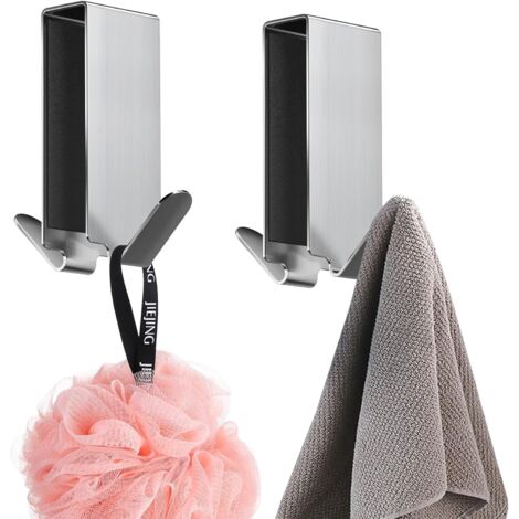 2 Pièces Crochet Douche, Patere Salle de Bain Sans Perçage, Crochets Porte de Bains Acier Inoxydable, Crochets de Porte Pour 6-12 mm d'épaisseur Verre Portes de Douche en Verre Sans Cadre
