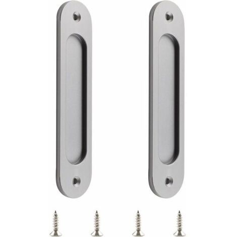 Lot de 2 poignées de porte coulissantes ovales en alliage d'aluminium mat avec vis pour porte de grange coulissante