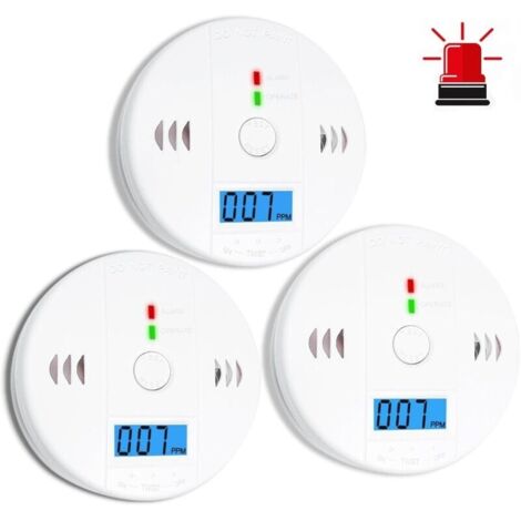 Lot de 3 détecteurs de monoxyde de carbone, détecteur de CO, alarme de monoxyde de carbone, détecteur de CO2 alimenté par batterie avec écran LCD, pour maison, cuisine, restaurant, hôtel, bureau
