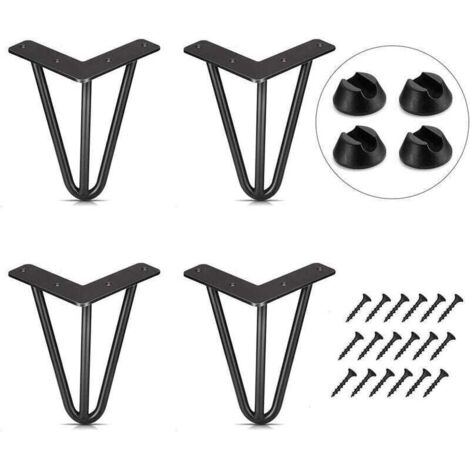 Lot de 4 Pied de Table 10cm Pied Meubles DIY pour Table à Manger Basse Bureau Noir + Protège Pieds et Vis