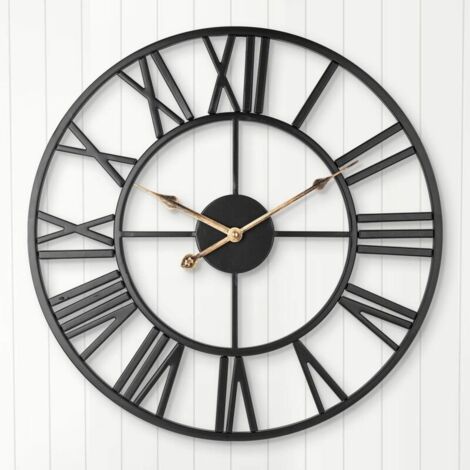 Horloge Murale silencieuse, Horloge Vintage de Ferme européenne avec Chiffres Romains, Horloge décorative Squelette en métal à Piles sans coutil de 40 cm pour la Cuisine à la Maison (Noir)
