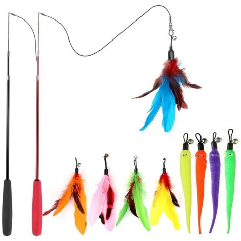 Jouet à Plumes pour Chats,Interactif Rétractable Canne a Peche Jouet avec 9 Recharges et Deux pièce de Rechange Crochet pour l'intérieur Chats et Chatons (1/4)