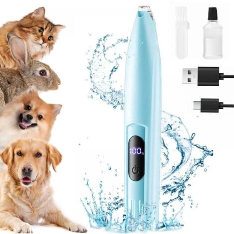 Tondeuse Chien, Tondeuse pour Chien Rasoir pour Chiens Chat Faible Bruit, Tondeuse étanche et Rechargeable pour Pattes D'animaux Avec Lumière LED pour Chat et Autres Animaux (bleu)