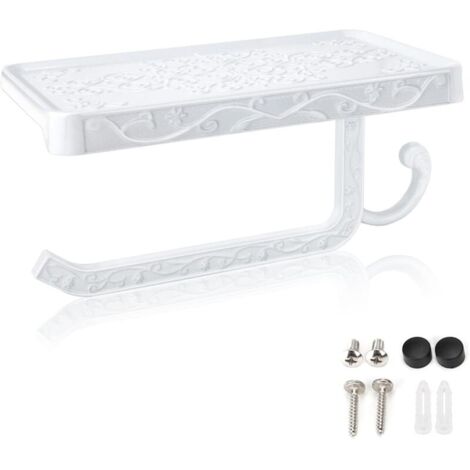 Porte-Papier Toilette Mural, Support Papier Toilette avec Plateforme de Rangement pour Salle de Bain WC, Blanc