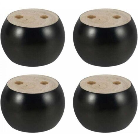 Lot de 4 pieds de meuble ronds en bois de 5 cm de hauteur pour canapé, lit, fauteuil, armoire, avec vis et rubans (noir)