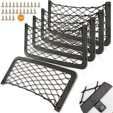 Filet de rangement pour camping-car 5 pièces, organisateur de rangement pour coffre de voiture 36 18 cm, rangement de poche pour sac d'accessoires multifonctionnel, (avec crochets, vis)