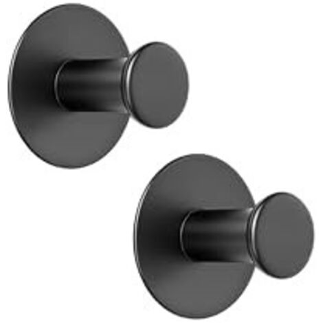 Crochet Adhesif sans Percage pour Salle de Bain, Patère Murale en Acier Inoxydable, Crochets Muraux Accroche Serviette pour Chambre Cuisine Entrée, 2 Pcs Noir Mat