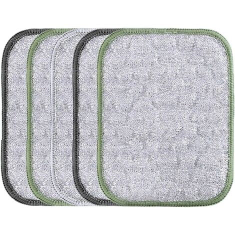 Lot de 5 torchons en fil métallique anti-rayures, chiffon de nettoyage à double usage, extérieur texturé solide, design sûr pour usage sec et humide, pour ustensiles de cuisine, grill, four, évier