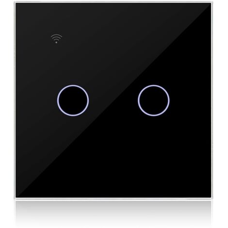 Interrupteur Connecté WIFI Noir 2 Gang 1 Voies Compatible avec Alexa, Interrupteur Tactile Mural WiFi Double Gang Contrôle de Tuya/Smart Life APP, Neutre/sans Neutre Disponible