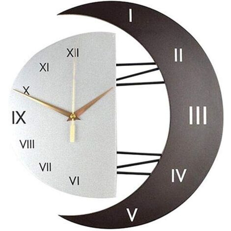 Horloge Murale Moderne Design Silencieuse Horloge Cuisine Cadre en Forme de Lune Créative Horloge de Décoration pour la Maison (3332)