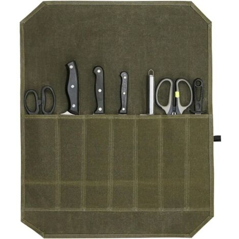 Sac à Couteaux de Chef Portable Pochette Couteau avec 7 Ompartiments Sacoche à Couteaux pour Couteaux de Cuisine Sac à Couteaux en Toile Cirée pour Camping Randonnée Cadeau
