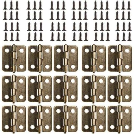 18 x 15 mm Charnière Plate, 50Pièces Mini Charnière Rétro en Bronze Antique, Durable et Robuste Charniere Porte avec 200 Vis pour Boîte Coffre à Bijoux Cabinet DIY Accessoires (Bronze)