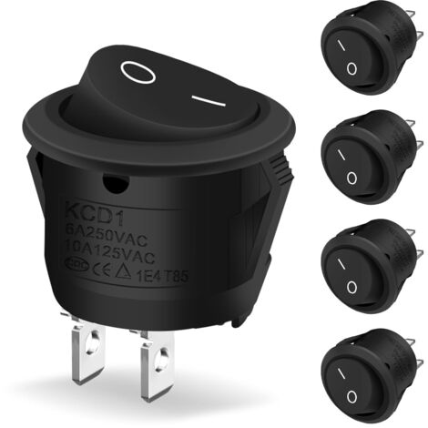 5 Pièces Interrupteur 12 V, Hanibos Mini Bouton ON OFF 10 A/125 V 6 A/250 V, Interrupteur à Bascule Ronds Verrouillables Noir pour Voiture, Bateau, Appareils Ménagers